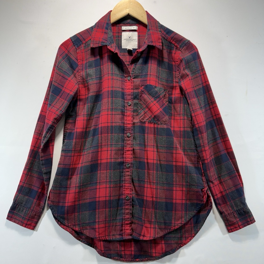 American Eagle Flannel Shirt Womens XS Boyfriend Fit Plaid